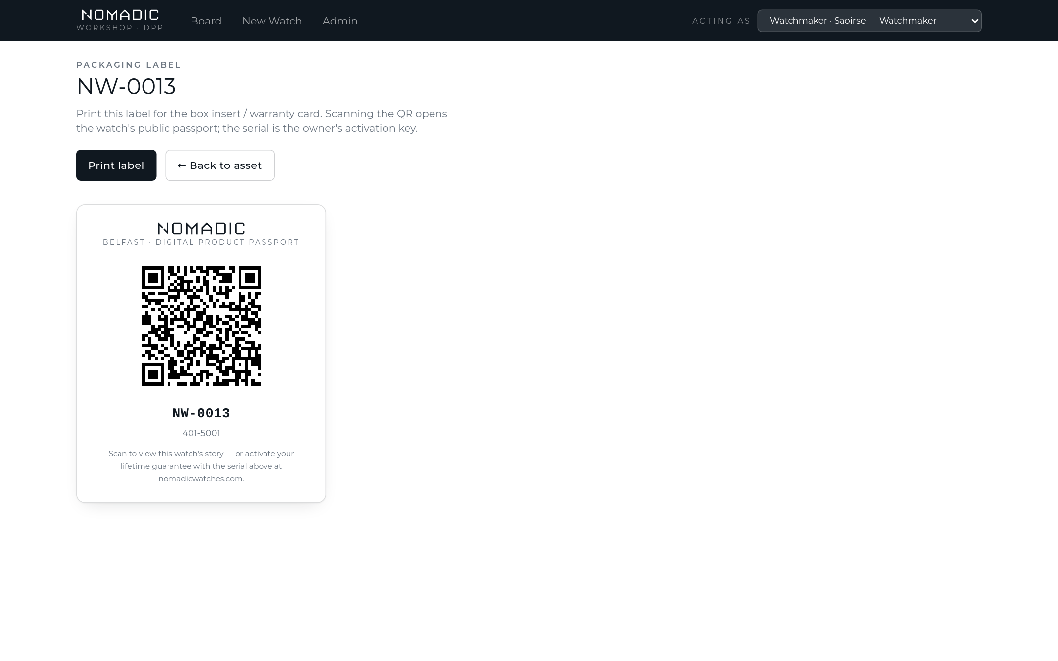 Printable packaging label with QR code and serial